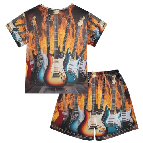 ALAZA Electric Guitar Music Fantasy Pajamas Set Short Sleeve Cotton Sleepwear Summer Pjs 2 Piece 5-14Y2