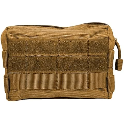 Tactical Molle Pouch Double Molle Straps 6.5" x 4.5" x 1.5" Zipper Main Compartment Plus Inner Pocket and Hook & Loop Patch Section On Front 52915 (Brown) Cover