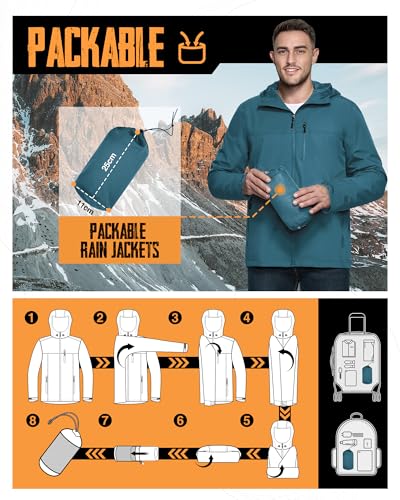 Image of 33,000ft Men's Rain Jacket Waterproof Cycling Running Packable Raincoat with Hood Lightweight Windbreaker with Mesh Lining
