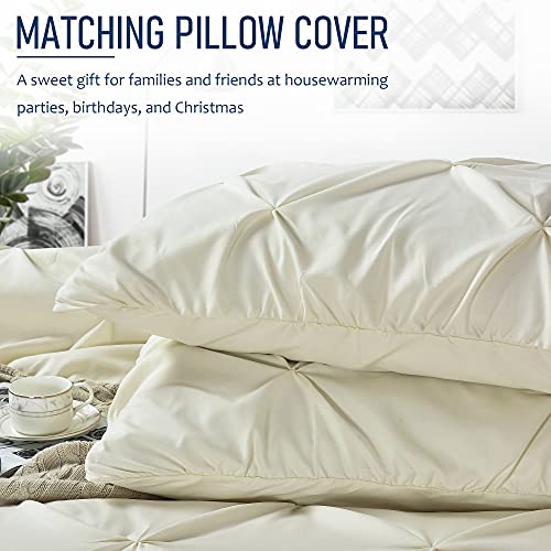 Tyfitb Pinch Pleat Duvet Cover Queen Size Beige Oversized Duvet Cover Set 3 Piece Floral Pintuck Bedding Set With Zipper Closure #TOP4
