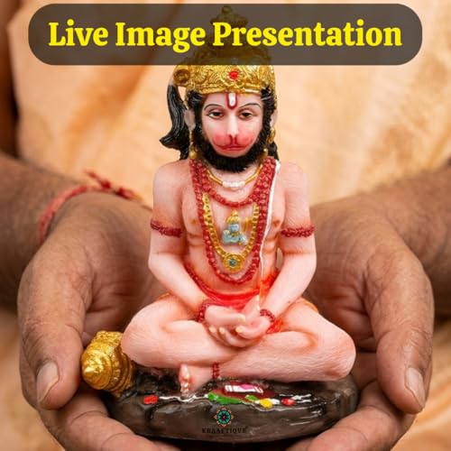 Image of Marble Dhyan Mudra Hanuman Ji Statue 5.5 Inch, Meditating Lord Hanuman Idol, Multicolor Glossy Finish for Home Temple & Decor