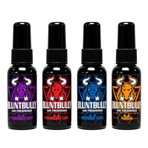 Blunt Bully Air Freshener (4 Pack Bundle) (Assorted Flavor) Premium Oil Based Air Freshener Spray. Long-Lasting Room Bathroom Office & Car Scent | Eliminates Odors from Smoke Pets & More