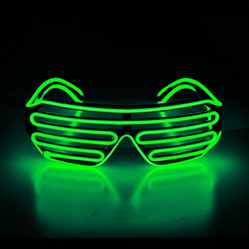 Aquat Glow Flashing Shutter Neon Rave Glasses El Wire LED Sunglasses Light Up DJ Costumes Voice Activated For Party, 80s, EDM RB02 (light green, black frame)