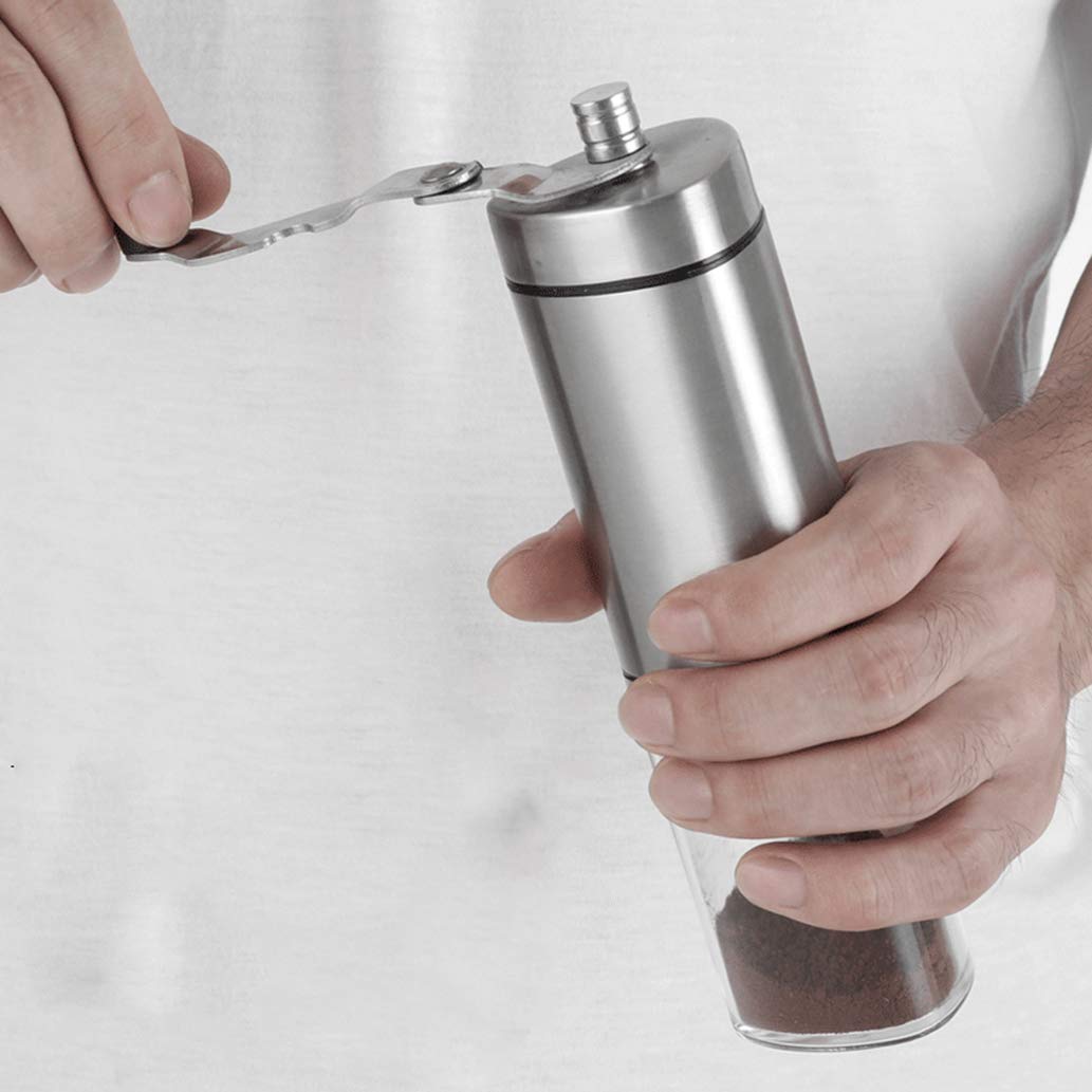 Handkaffeemühle, Edelstahl Manuelle Kaffeemühle mit Keramikmahlwerk– Stufenlose Einstellung des Mahlgrades Perfekt für Zuhause, Büro und Reisen