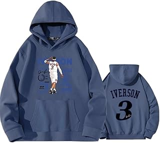 [売店] メンズ長袖パーカーNBAコットンスウェットシャツアイバーソン＃3トレーニングジャージプルオーバー春秋ジャケットトップファッションプリントルーズTシャツティーンエイジ男性女性スウェットシャツ(Gray blue,Medium)