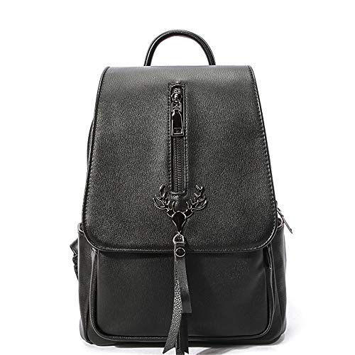 Preisvergleich Produktbild MSF1990 Rucksack Frau wasserdichte Leder Einfarbig Fransen Rucksack Freizeit College Windbag Diebstahlsicherer Rucksack (Schwarz 25 × 12 × 27 cm)