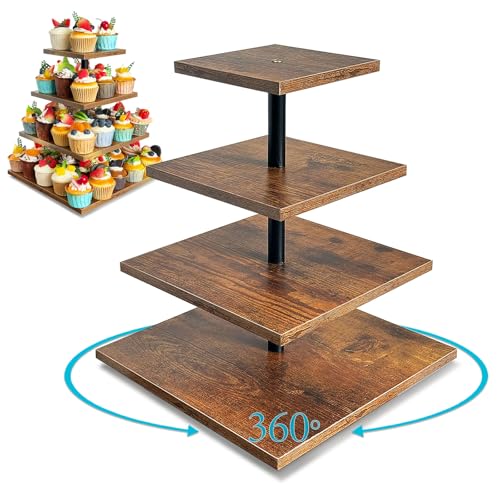 Umgozrz 4 Tier Cupcake Stand, Wooden Cupcake Holder Stand for 50 Cupcakes Rustic Cupcake Display Stand for Wedding, Birthday