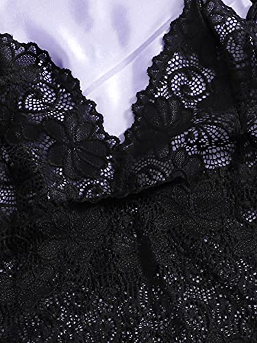 Image of SOLY HUX Women's Satin Pajama Set with Lace Trim - 4-Piece Sleepwear & Robe