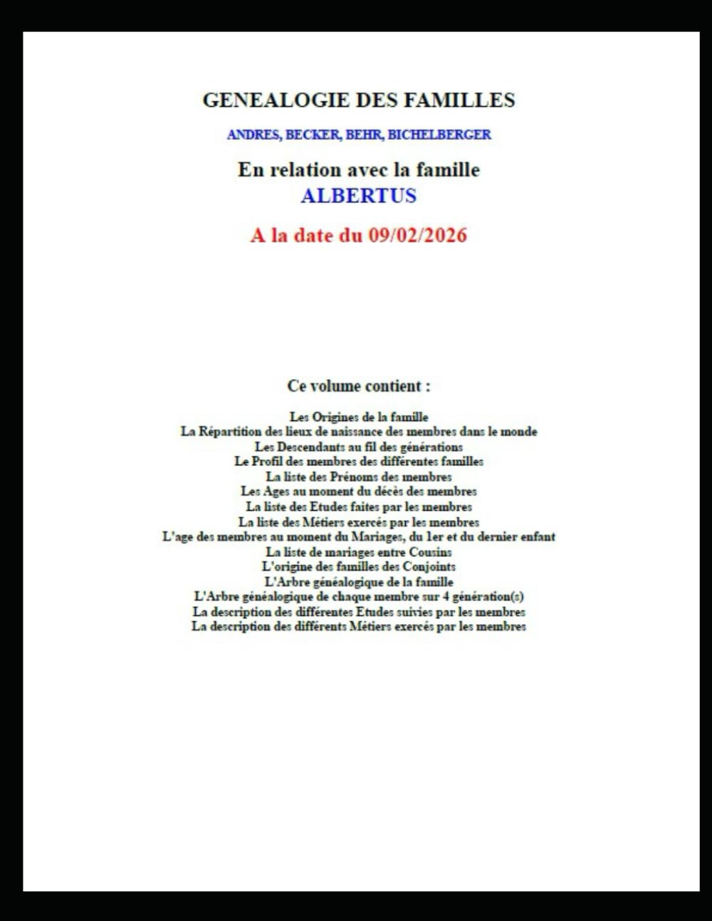 Généalogie Familles ANDRES-BECKER-BEHR-BICHELBERGER: En relation avec famille ALBERTUS