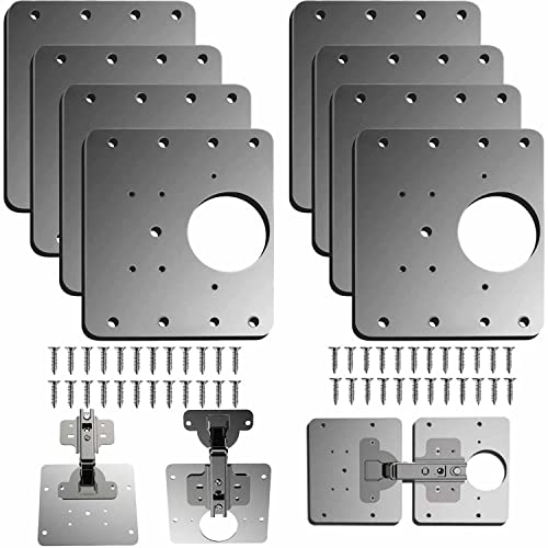 Placa Reparación Bisagra,8 Piezas unidades acero inoxidable juego de reparación con tornillos de fijación para muebles de madera, cocina, armarios, muebles (8)