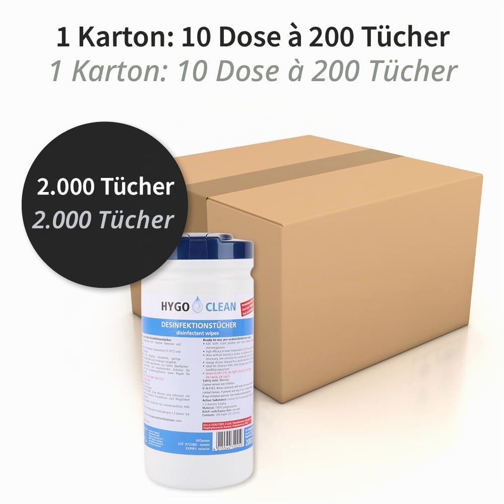 10x200 Stk, Desinfektionstuch, FRANZ MENSCH, blau, alkoholfrei, Spenderdose | 20 x 20 cm, PP, Schnell-Desinfektionstücher, Reinigungstücher, surface wipes, Hygiene, Flächenreinigung, Pflege