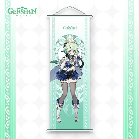 Hanaiette 1PC Genshin Impact Scroll Poster Wall Hanging Forged Cloth Painting Decor Live Room Bedroom (Sucrose)