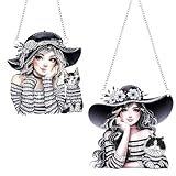 DIY Acryl-Diamant-Kunst-Malerei-Kranz-Kits, spezielle geformte Strasssteine, runde Diamanten, Kunst-Fensteranhänger, Hausgarten, Wandbehang Kits (einseitiger Diamant) - Frau-1