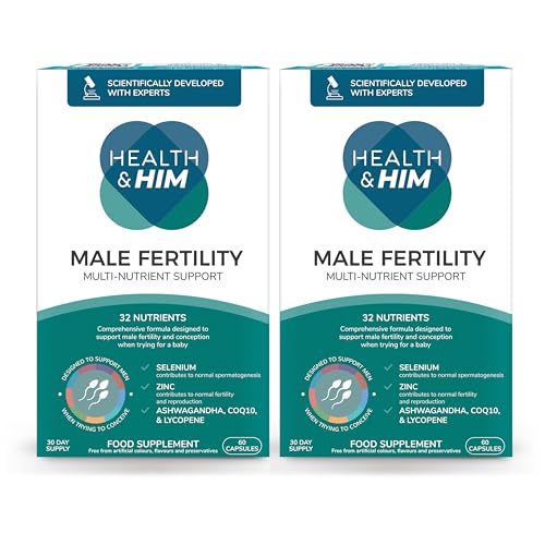 Health & Him Male Fertility Multi-Nutrient Support - Conception Vitamins for Men - Contains Selenium, Zinc & Ashwagandha - 60 Capsules - 2 Month Supply - Vegan & Gluten Free