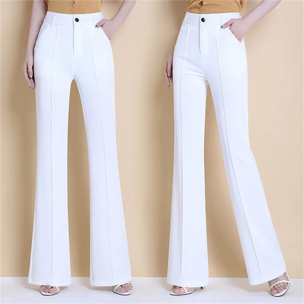 Pantalones acampanados para mujer, casuales, ajustados, de cintura alta, para oficina, pantalones rectos coreanos, elegantes pantalones formales