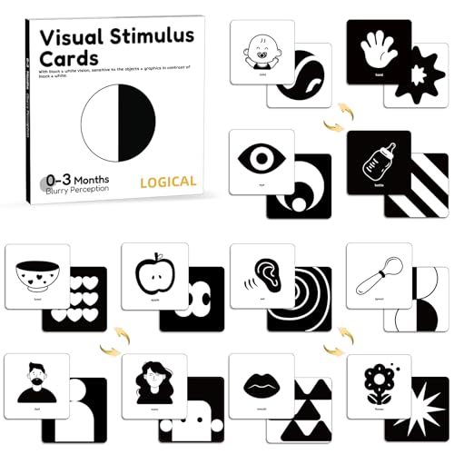 Image of High Contrast Baby Cards for Newborn Visual Stimulation - Black and White Flashcards for Infant Learning - Gift for Babies 0-3 Months