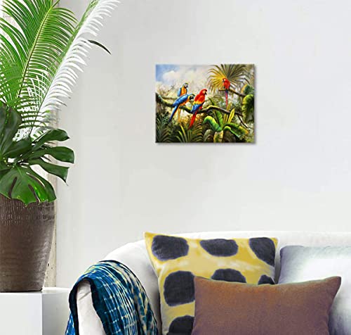 Woxfcart Bathroom Parrot Pictures Wall Art Tropical Macaw Bird Colorful Painting On Canvas For Teens Kids Children Room Walls Decor 15X12 thumb #3