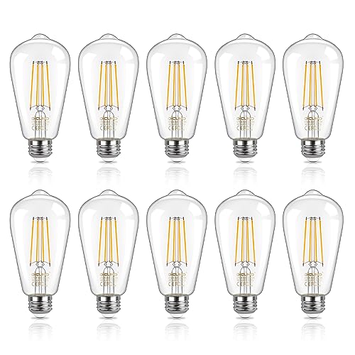 DiCUNO Vintage LED Edison Bulb 60W Equivalent, 2700K Warm White, 6W 800 Lumen, ST64 E26 Base, Antique Decorative Filament Light Bulbs, Clear Glass, Non-Dimmable, Pack of 10 by DiCUNO - Used condition - CA$23.91