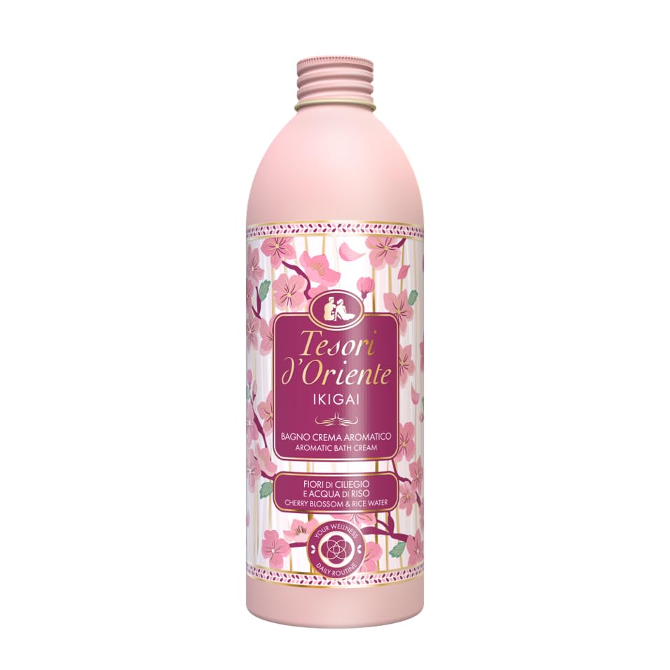 Tesori d'Oriente Crème de bain Ikigai aux notes florales, mousse de bain aux fleurs de cerisier et eau de riz, donne à la peau une sensation de bien-être pur, 500 ml