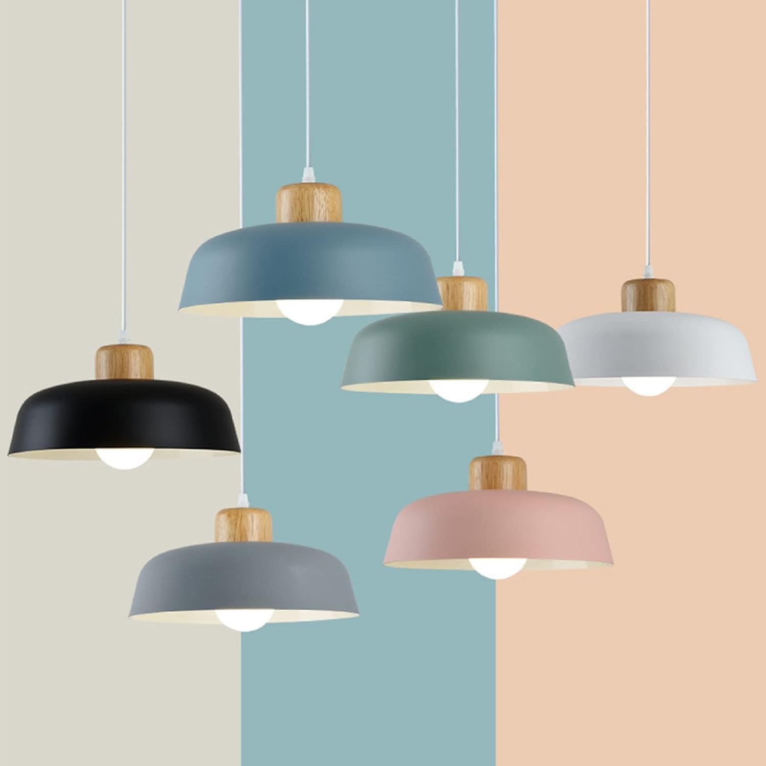 EKSED Lámpara colgante de pantalla de metal redonda de 300 mm en color macaron, lámpara colgante de techo moderna, candelabro de comedor de isla de cocina