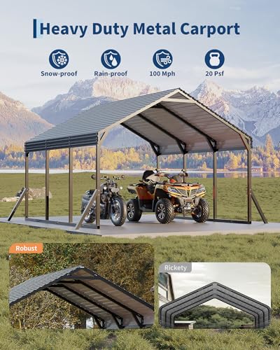 Image of Garvee 12x13x9 ft Metal Carport, Car Port with Reinforced Frame and Steel Roof for All-Weather Use, Permanent Shelter for Cars, Motorcycles, ATVs, or Boats