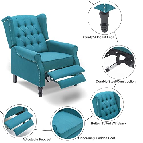 Altrobene Pushback Recliner Chair, Modern Accent Arm Chair, Fabric Wingback Chair For Living Room Bedroom, Blue #TOP4