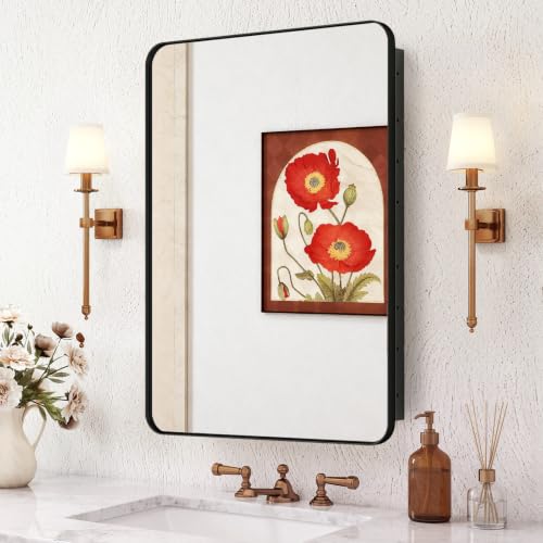 Venlus 24x32 in Medicine Cabinet with Mirror for Bathroom, Matte Black