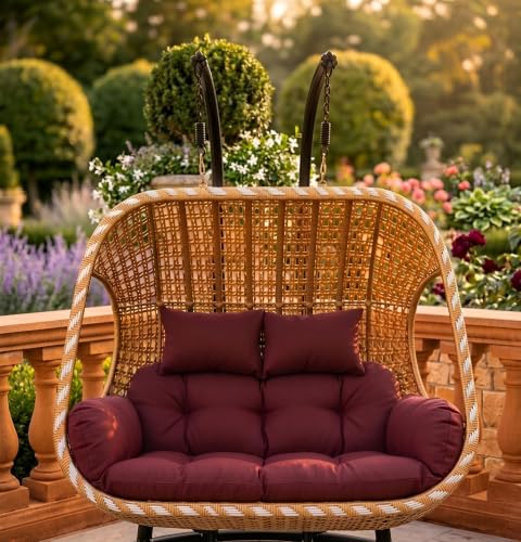 Image of Double Seater Swing Chair Cushion Replacement Pad for Hanging Egg Swing Outdoor Patio Garden Balcony Seat Cushion Brown Fabric Seating Pad Home Furniture Accessory