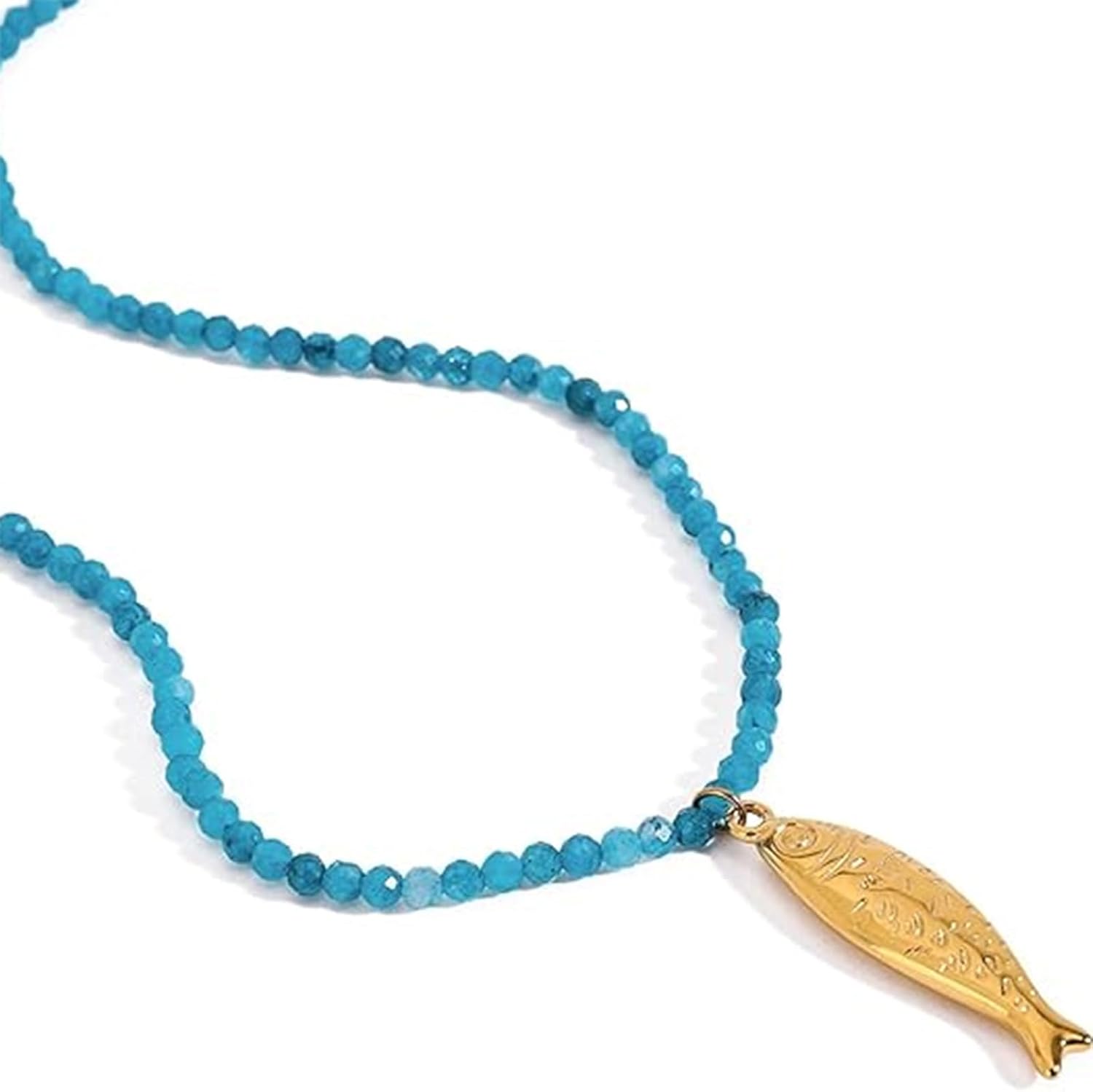 Boho Fish Pendant Necklace for Women Adjustable Crystal Sardine Necklace Natural Stone Bead Charm Necklaces Dainty Beaded Fish Memorial Necklaces Summer Beach Costume Jewelry Accessories