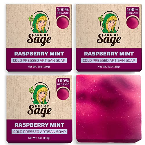 Age of Sage Natural Bar Soap for Men – Vegan Bath Soap Bars Gift Set – Handmade Cold Process Artisan Soap with Essential Oil, All Moisturizing Wash Soaps, Fragrant Raspberry Mint Scent (4 Pack)