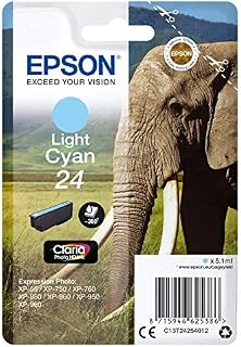Epson 24 Light Cyan Elephant Genuine, Claria Photo HD Ink Cartridge, Standard Capacity