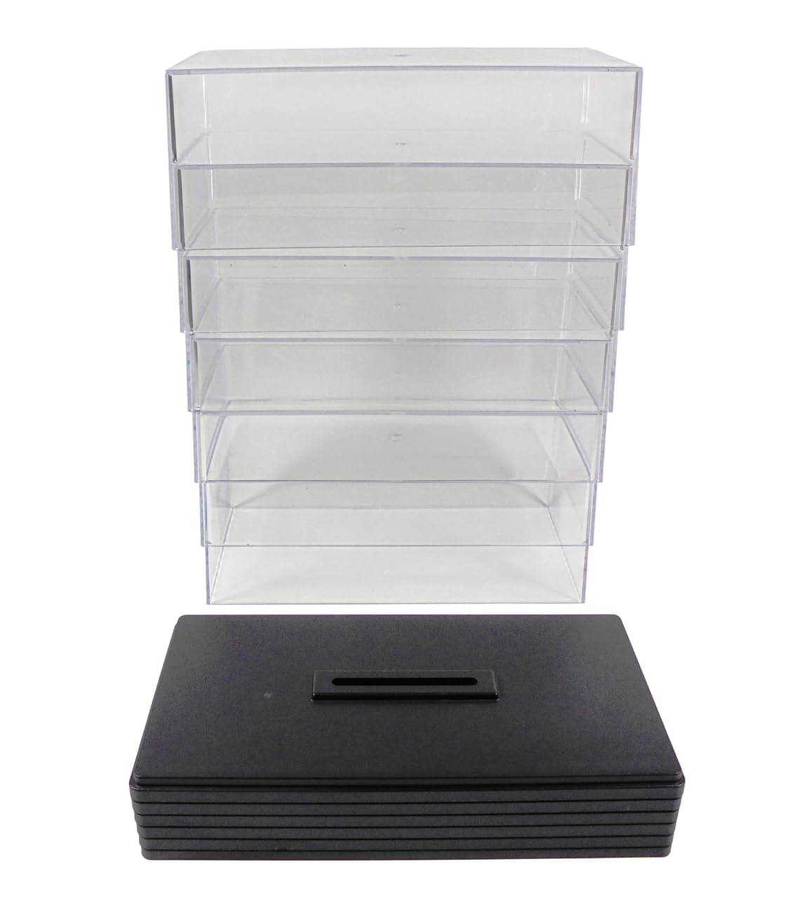 OPO 10 Set mit 6 Boxen mit transparentem Deckel + Sockel für 1/24 Sammler-Miniaturautos - Vitrine aus Acrylglas