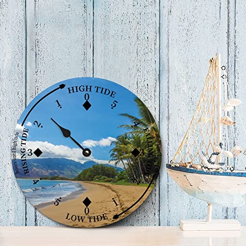 Wall Clock Tide Clock - Hawaii Beach Sand Tide Clock 14X14 In Round Hanging Clock Silent Non Ticking Wall Decor Clock For Home/Office/School #TOP1