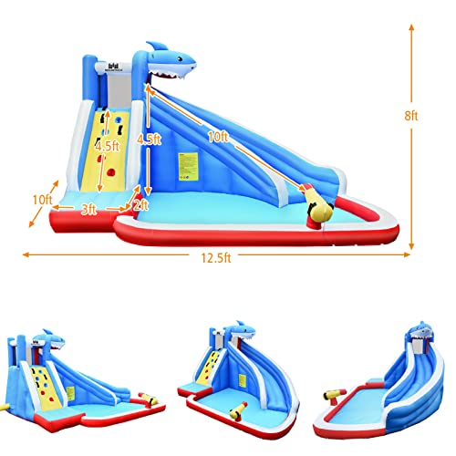 Bountech Inflatable Water Slide, Shark Themed Waterslide Park For Kids Backyard Outdoor Fun W/Long Slide, Climbing, Splashing Pool, Blow Up Water Slides Inflatables For Kids And Adults Party Gifts #TOP3
