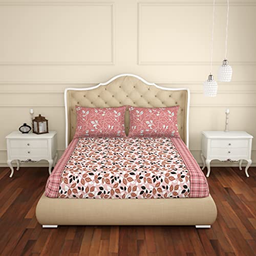 Image of Spaces 100% Cotton Double Bedsheet Soft Feel Skin Safe Breathable 144 Tc Pink Bedsheet for Double Bed