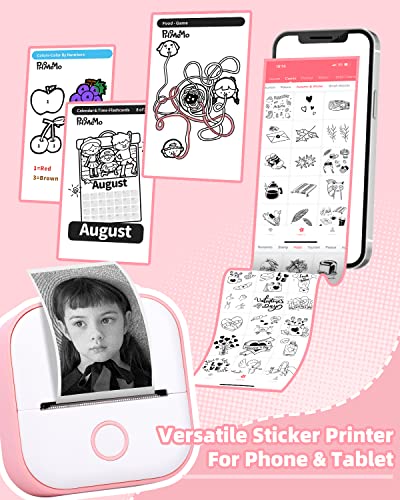 Memoking Mini Aufkleberdrucker T02 Kleiner Thermodrucke, Tragbarer Kabelloser Notizdrucker mit 3 Rollen Papier für Kindertag, Geburtstag, Kompatibel mit iOS & Android, Pink – Bild 4