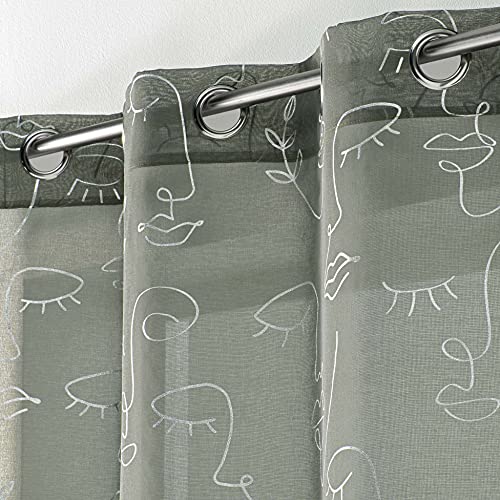 DOUCEUR D'INTERIEUR Eyelet Curtain 140 x 240 cm Green, W 55.1" x L 94.5" (1 Panels) - Image 3