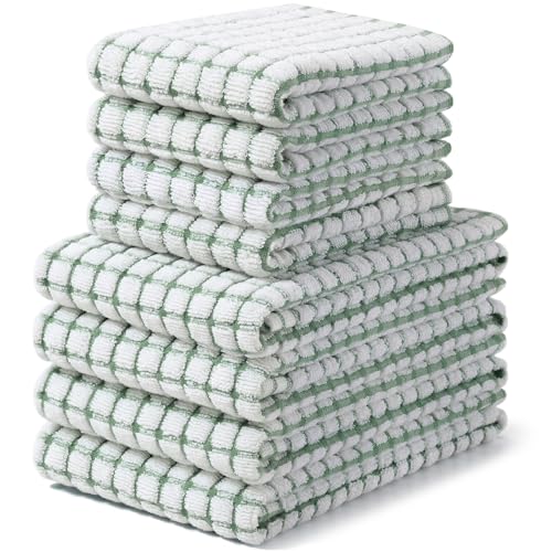 Homaxy Cotton Terry Kitchen Towels and Dishcloths Set of 8, Grass Green