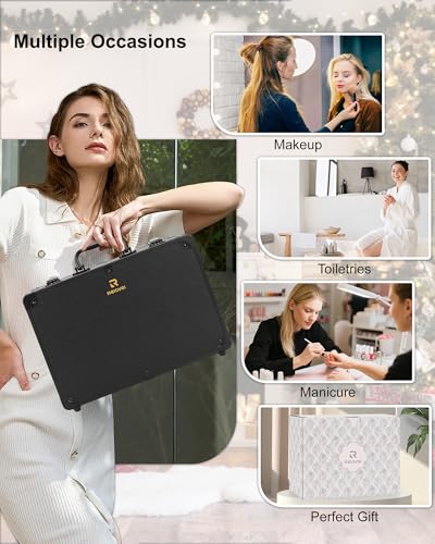 Image of Relavel Makeup Case, Makeup Bag with LED Mirror Makeup Organizer Large Cosmetic Bags Travel Train Case for Women, Portable Vanity Makeup Box with Rechargeable Light up Mirror and Adjustable Dividers