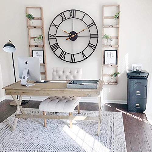 Große Metall-Wanduhr, 60 cm, europäische Vintage-Wanduhr mit römischen Ziffern, leise, tickt nicht, batteriebetrieben, Dekor-Wanduhr für Dachboden, Schlafzimmer, Wohnzimmer, Küche, Metall, S – Bild 5