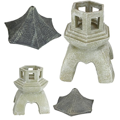 Design Toscano Ng999870 Asian Decor Pagoda Lantern Outdoor Statue, Medium & Large, Two Tone Stone Finish #TOP2