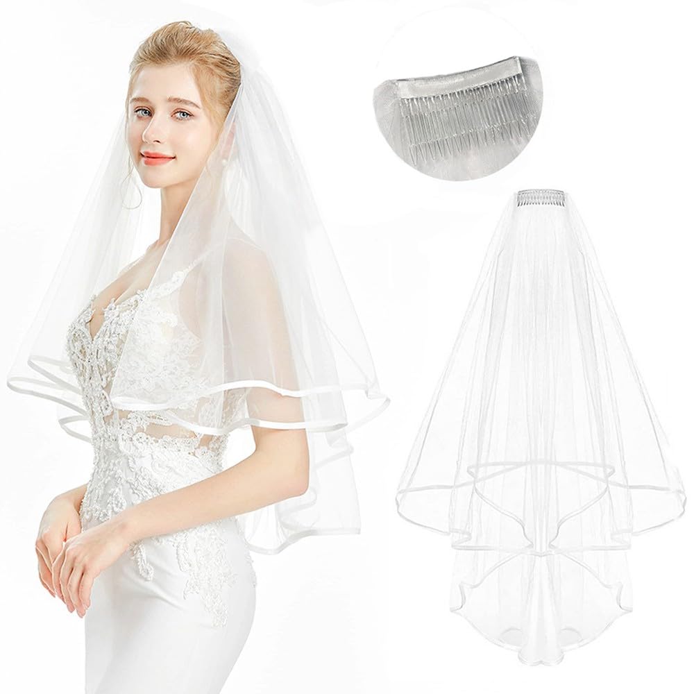 YOFASEN Velo de novia - velo de novia con peine para boda, velo corto, velo de novia, velo de novia, elegante, accesorio para bodas, fiestas de disfraces, juegos de rol, fotografía