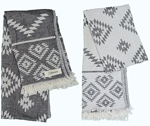 Bersuse 100% Cotton Teotihuacan Dual Layer Turkish Towel - 37X70 Inches, Anthracite (Set Of 3) #TOP3