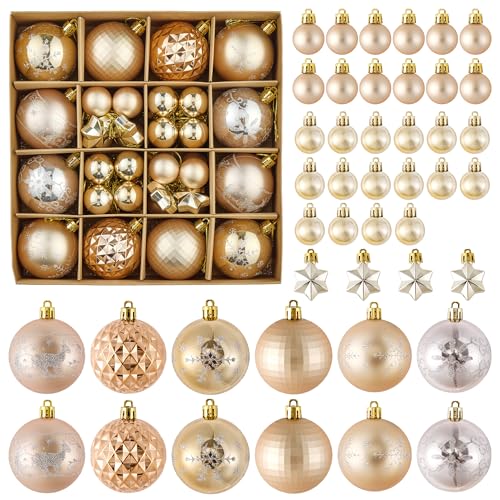 44 bolas de árvore de Natal cor champanhe, bolas de natural de plástico, para decoração de árvore de cristmas, casamentos e festas