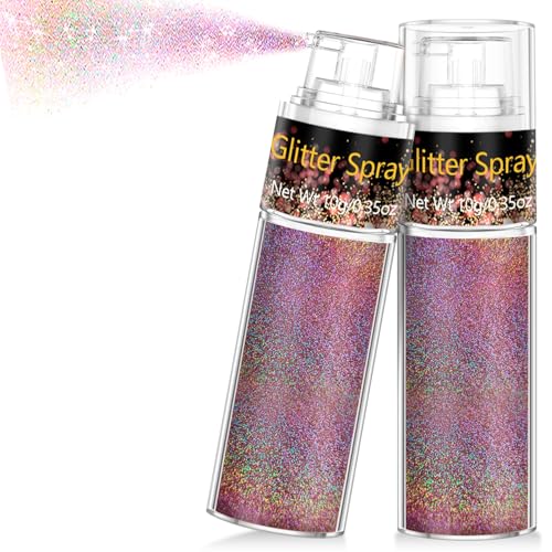 Hair and Body Glitter Spray, Glitter Hairspray Dry Powder Makeup for Clothes, Festival Rave Prom Loose Sparkle Powder,Holographic Ultra Fine Resin Glitters for Crafts (Metallic Beauty Beam)