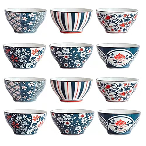 Image of Porcelain Japanese Style Ceramic Bowls Set with Gift Box, for Cereal, Salad, Soup, Pho, Ramen, Dessert, Rice, Noodle, Pasta Bowl Set - Microwave Safe, Stackable (Pack of 12)
