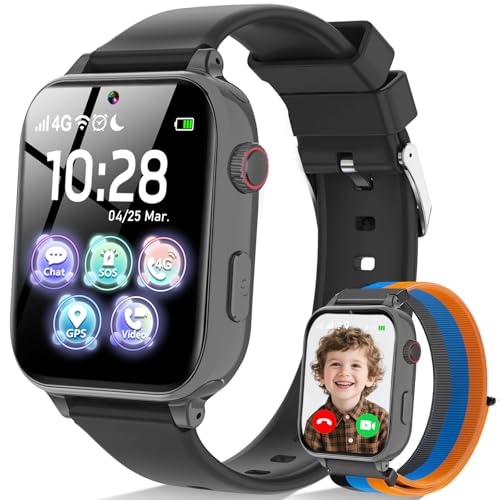 Ucani 4G Smartwatch Kinder, Kinder Telefonuhr mit Videoanruf, Voice Chat, GPS, SOS, Schulmodus, Wecker, Schrittzähler, Spiele, Smart Watch für Jungen Mädchen Kinderuhr Geschenke 4-12 Jahren (Schwarz)