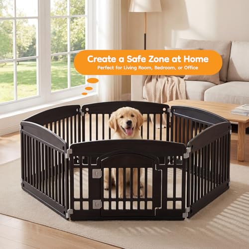 Image of NEWBULIG Dog Playpen 6-Panel, 24IN Puppy Playpen, Stable Dog Play Pen Indoors /Outdoor with Secure Locking Door, Plastic Pet Fence for Small & Medium Dogs