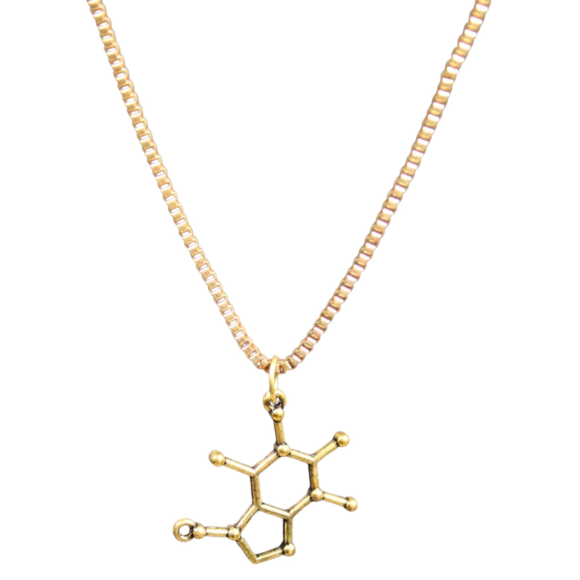 SPJ Gold-Tone Chemical Structure Pendant Necklace for Science Lovers, Unique and Stylish Molecule Jewelry for Women - Ideal for Everyday Wear and Gift