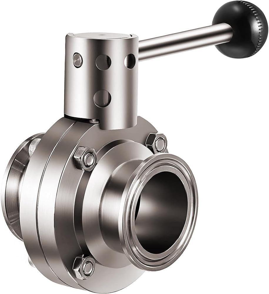 KF10/16 KF25 KF40 KF50 Vacuum Butterfly Valve, 304 Stainless Steel Ball Valve Sanitary Horizontal Clamp Chuck Pneumatic Butterfly Valve (KF40)